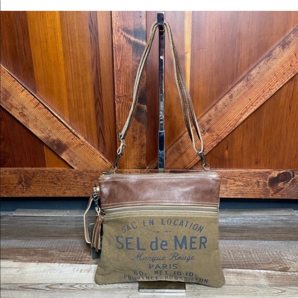 French Toast Small Crossbody purse recycled canvas - Picture 2 of 8